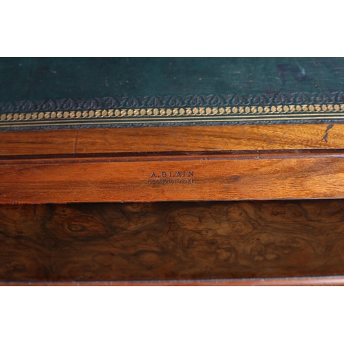 139 - A GOOD 19TH CENTURY BURR WALNUT TABLE by A. Blain, Liverpool the rectangular top with rounded corner... 