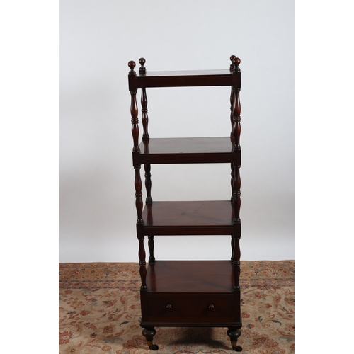 91 - A GOOD 19TH CENTURY MAHOGANY FOUR TIER WHATNOT each moulded shelf joined by baluster supports the ba... 