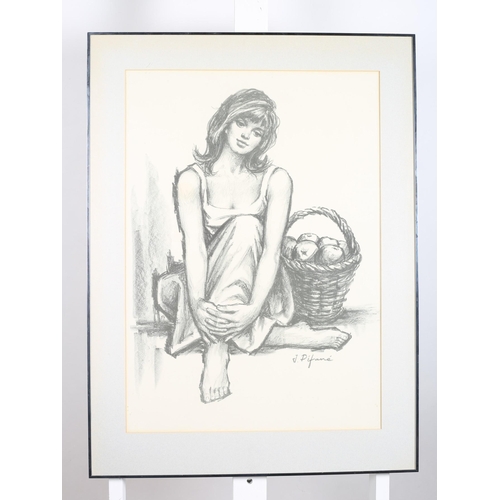 774 - PORTRAIT OF A YOUNG GIRL SHOWN SEATED,  St Tropez a black and white print signed (2)