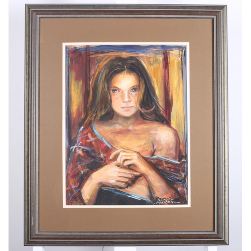 780 - BLÁITHÍN 
Portrait of a Young Girl
Mixed media on board
Signed lower right
42cm (h) x 32cm (w) 
BLÁI... 