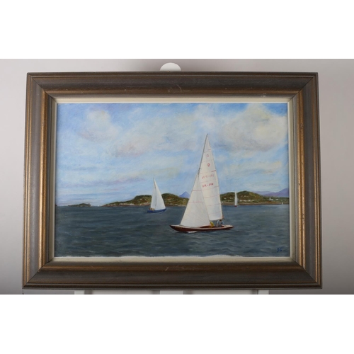 781 - LAKE SCENE WITH SAILING BOATS
Monogrammed lower right 
Oil on canvas 39cm (h) x 57cm (w)