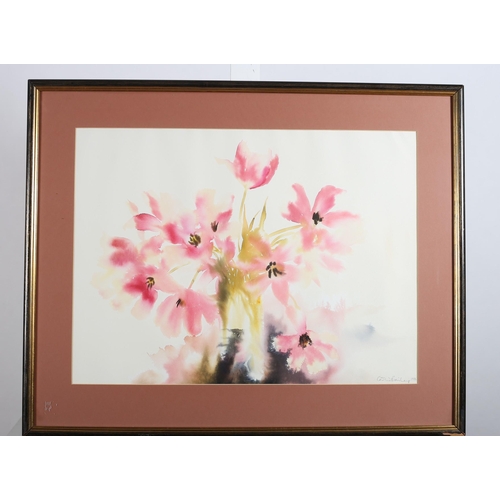 784 - CAROLINE BAILEY 
Red Tulip 1
Watercolour
Signed and dated lower right 1986 51cm(h) x 66cm(w) togethe... 