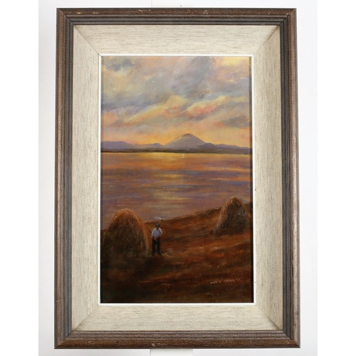 13 - MARY CROWE
Harvesting with Seascape and Mountains in background
Oil on canvas
Signed lower right, da... 