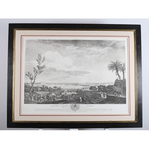 3 - A BLACK AND WHITE ENGRAVING Inscribed 'Le Port d'Antibes En Provence' 
55 c (h) x 76 cm (w)