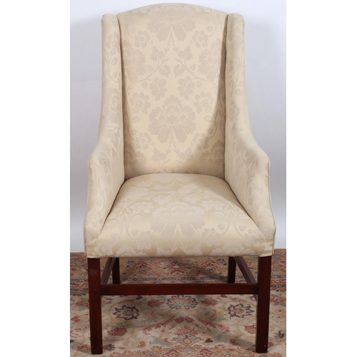 364 - A GEORGIAN DESIGN MAHOGANY AND UPHOLSTERED WING CHAIR the rectangular upholstered back and seat with... 