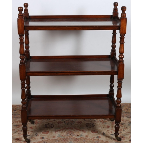 366 - A 19TH CENTURY MAHOGANY THREE TIER DUMBWAITER of rectangular outline with moulded three quarter gall... 