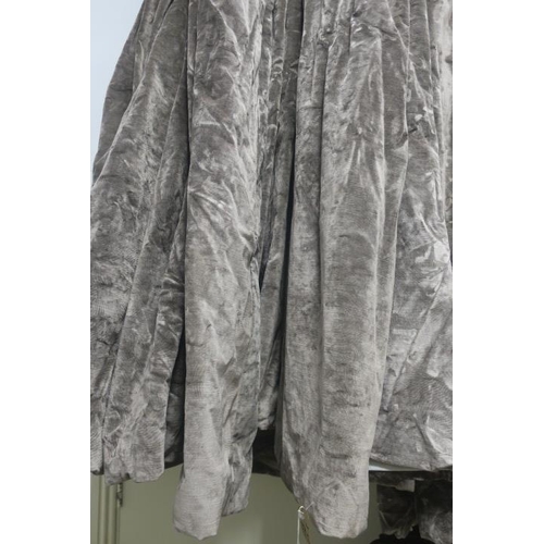 787 - THICK CRUSHED VELVET INTERLINED BROWN CURTAINS, matches Farrow and Ball 'Charleston Gray'. No visibl... 