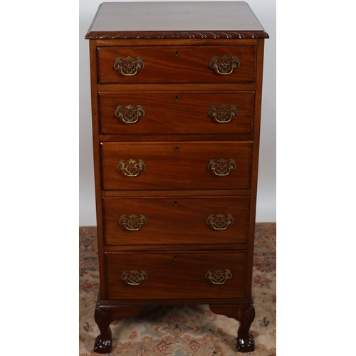 79 - A CHIPPENDALE DESIGN MAHOGANY TALLBOY the rectangular top with gadrooned rim above five long drawers... 