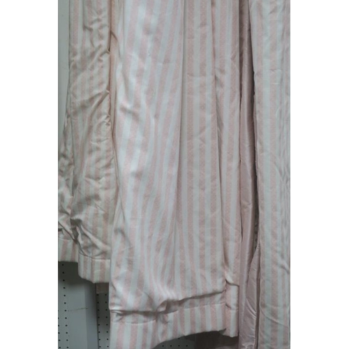 791 - A PAIR OF COTTON LINED PINSTRIPE CURTAINS pinch pleat header Matches Farrow and Ball 'Nancys Blushes... 