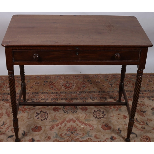 851 - A GEORGIAN MAHOGANY OCCASIONAL TABLE of rectangular outline with frieze drawer and spiral twist legs... 