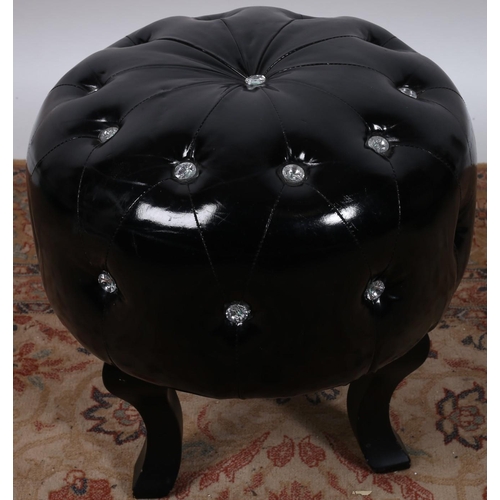 852 - A CONTEMPORARY FAUX HIDE UPHOLSTERED FOOTSTOOL with glass studs on moulded legs 
50 cm (h) x 50 cm (... 