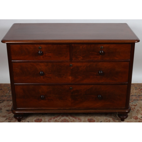 89 - A 19TH CENTURY MAHOGANY CHEST of rectangular outline the shaped top above two short and two long dra... 