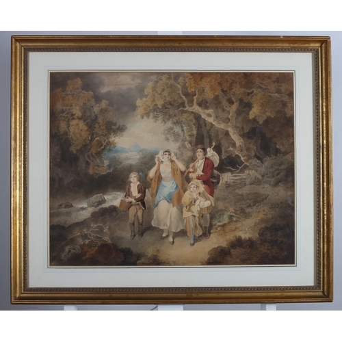 560 - FRANCIS WHEATLEY, 1747 - 1801 Riverscape with figures on a path,
a watercolour
Signed and dated bott... 