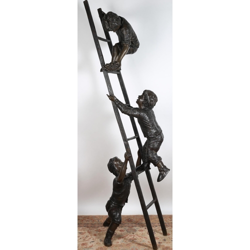 813 - A VERY FINE AND IMPRESSIVE BRONZE GROUP modelled as three young boys on a ladder picking grapes 
245... 