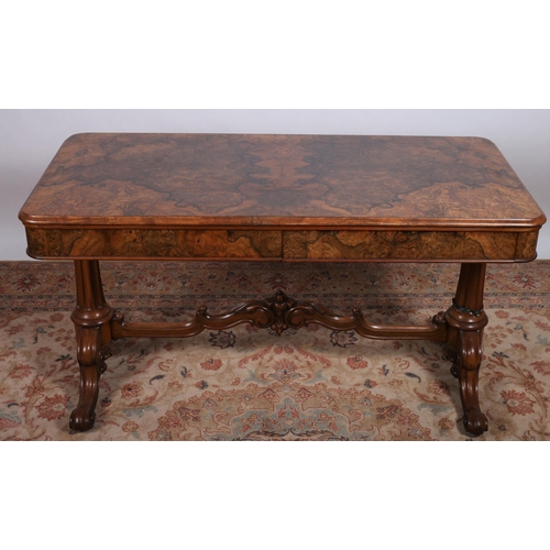 76 - A GOOD 19TH CENTURY BURR WALNUT TABLE by A. Blain, Liverpool the rectangular top with rounded corner... 