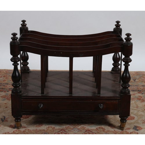 82 - A GEORIGAN DESIGN ROSEWOOD FOUR DIVISION CANTERBURY with slatted uprights joined by baluster columns... 