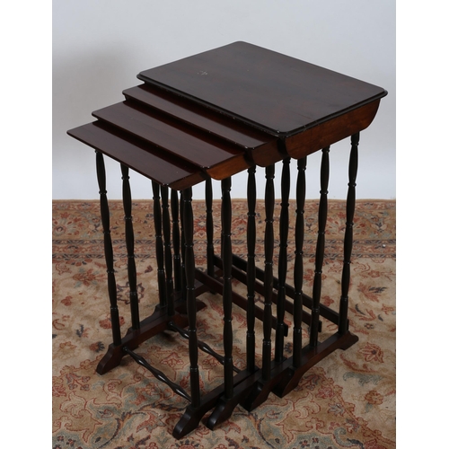 488 - A GOOD SET OF 19TH CENTURY QUARTETTO TABLES each of rectangular outline with rounded corners on dual... 