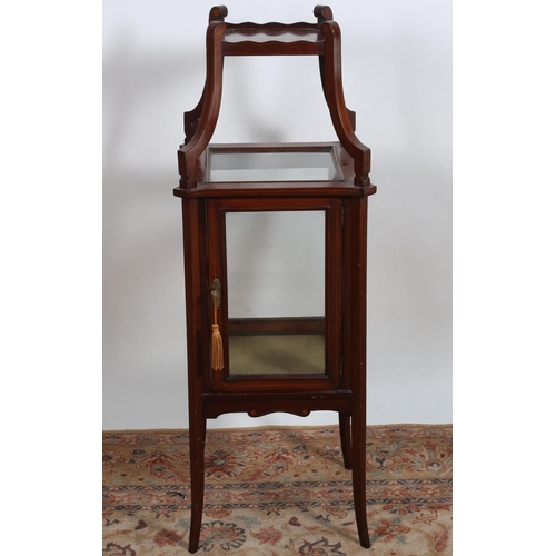 522 - AN EDWARDIAN MAHOGANY DISPLAY CABINET the superstructure with moulded gallery raised on scroll suppo... 