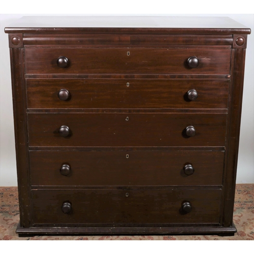 527 - A NINETEENTH CENTURY MAHOGANY CHEST of rectangular outline with shaped top above five long graduated... 