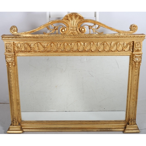 528 - A REGENCY DESIGN GILT FRAME OVERMANTLE MIRROR the rectangular bevelled glass plate within a beadwork... 