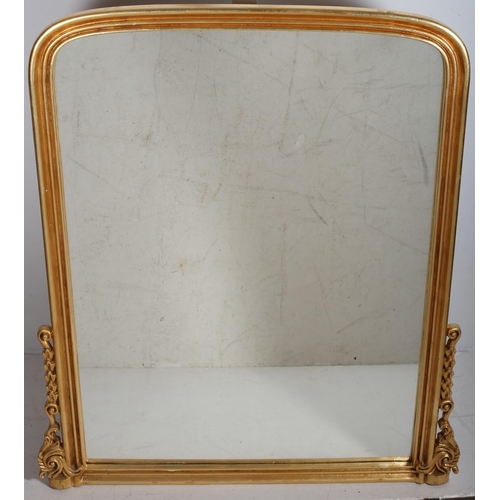 531 - A VICTORIAN DESIGN GILTWOOD AND GESSO OVERMANTLE MIRROR the rectangular plate within a reeded moulde... 