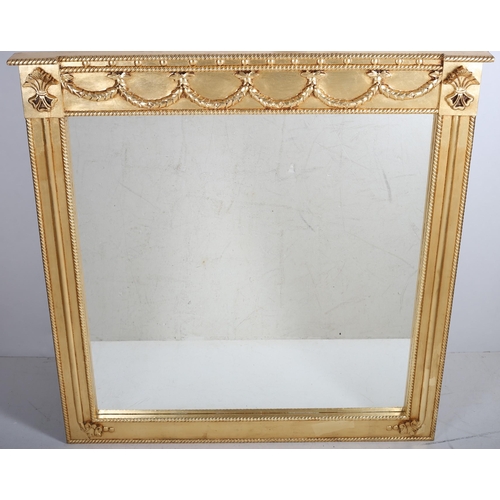 535 - AN ADAMS DESIGN GILT FRAME OVER MANTLE MIRROR the rectangular plate within a roped pilaster frame wi... 