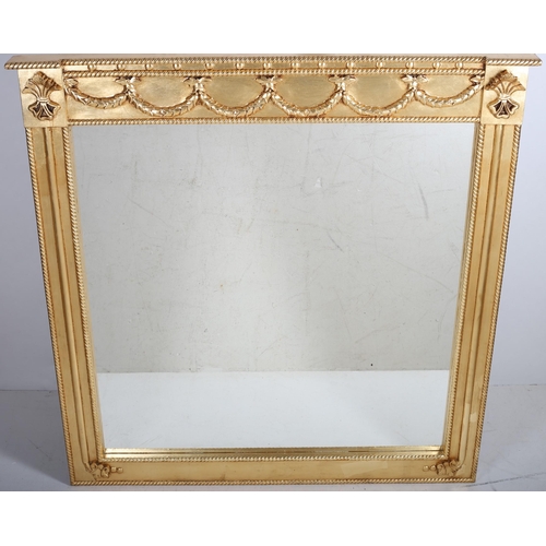 536 - AN ADAMS DESIGN GILT FRAME OVER MANTLE MIRROR with a rectangular plate within a roped pilaster frame... 