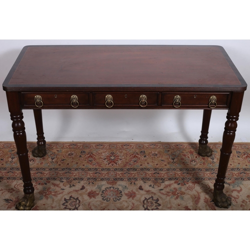 538 - A 19TH CENTURY MAHOGANY AND ROSEWOOD CROSSBANDED TABLE of rectangular outline the shaped top above t... 