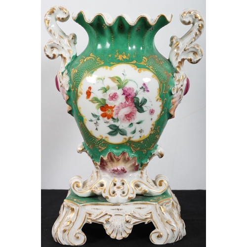 585 - A NINETEENTH CENTURY JACOB PETIT PRINT PORCELAIN VASE the white and green ground with central floral... 