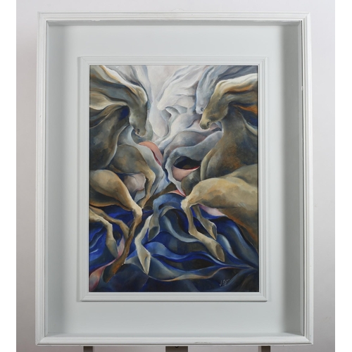 657 - MARGARET EGAN
Horses
Oil on canvas 
Signed lower right
602cm (h) x 45cm (w)