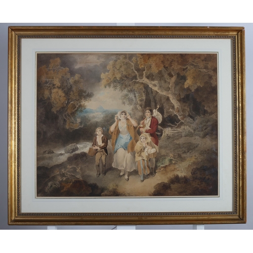 658 - FRANCIS WHEATLEY, 1747 - 1801 Riverscape with figures on a path,
a watercolour
Signed and dated bott... 