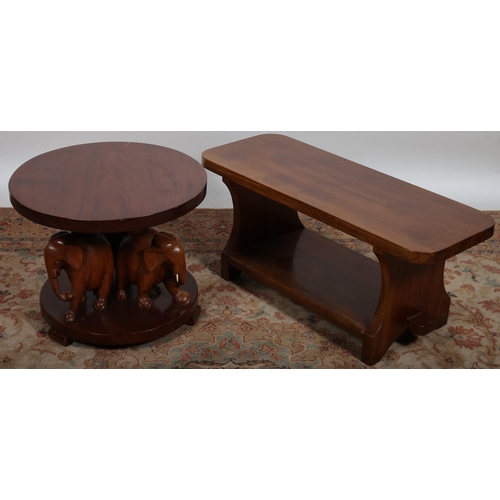 716 - A MAHOGANY OCCASIONAL TABLE the circular moulded top raised on three elephant figural supports and p... 