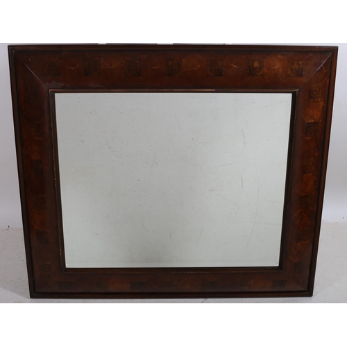 756 - AN OYSTERWOOD FRAMED MIRROR the rectangular bevelled glass plate within a cushion frame
123 cm (h) x... 