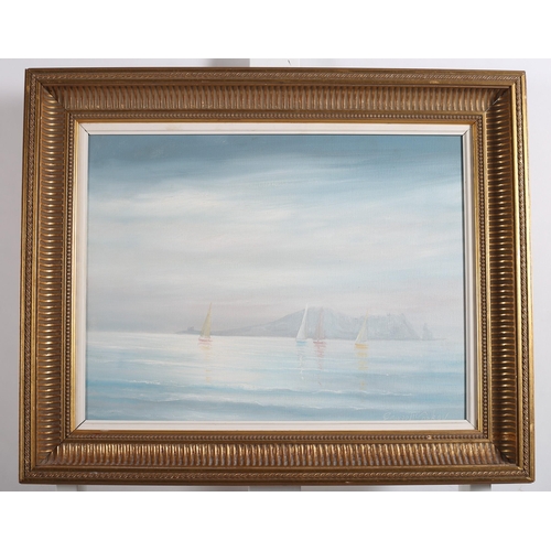 778 - GEORGE MCCONKEY SEASCAPE WITH SAILING BOATS oil and canvas signed lower right 
32cm (h) x 43 cm (w)