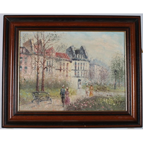 780 - BURNETTE 
Figures in a park 
Oil on canvas
Signed lower right
29cm (h) x 40cm (w)