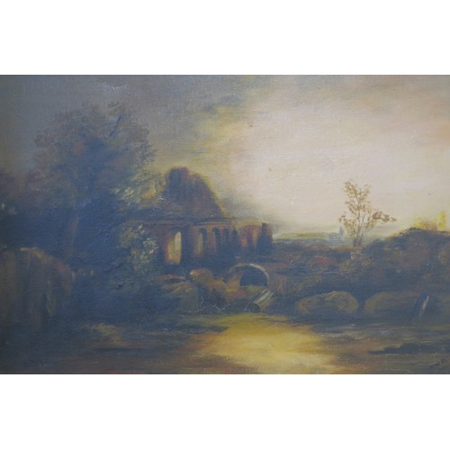 790 - ENGLISH SCHOOL, 19TH CENTURY
Architectural Ruin by a River
Oil on canvas H45cm W65cm