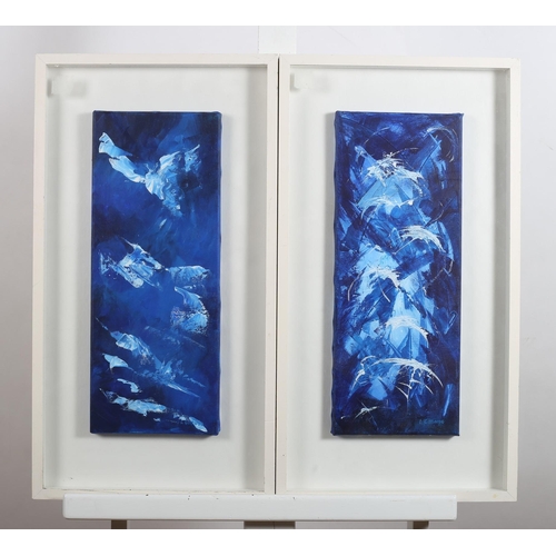 923 - L. GILTHORPE
Abstract Compositions
Oil on canvas
Signed lower right (A pair)
65cm (h) x 34cm (w)