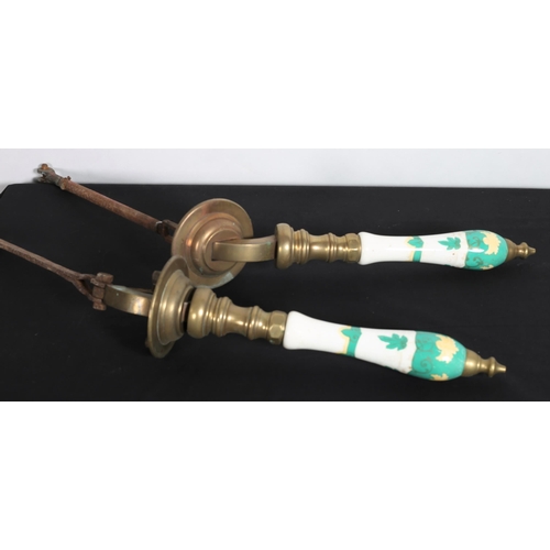 925 - A PAIR OF 19TH CENTURY BRASS AND PORCELAIN BEER PULLS each with a baluster handle A COLLECTION OF NI... 