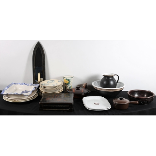 476 - A MISCELLANEOUS COLLECTION to include a kitchen weighing scales, a Chinese black lacquered box, a St... 