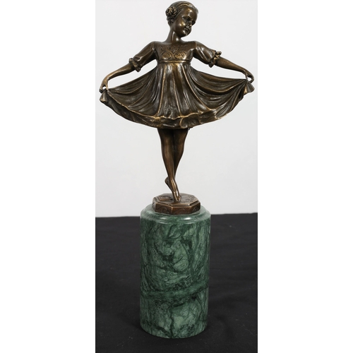 120 - after S. PREISS 
An Art Deco design bronze figure modelled as a young girl shown dancing raised on a... 