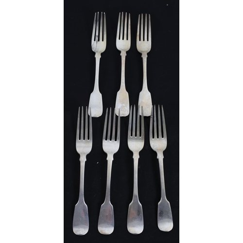 595 - SEVEN SILVER FORKS to include some Georgian examples marks rubbed
