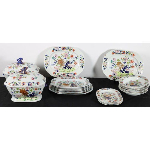 624 - A MASON'S IRONSTONE TWENTY ONE PIECE PART DINNER SERVICE comprising seven soup plates, three small s... 