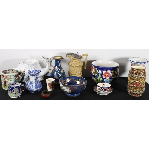 626 - A COLLECTION OF CHINA to include a blue and white jug, an Oriental bowl, a pair of Japanese chamber ... 