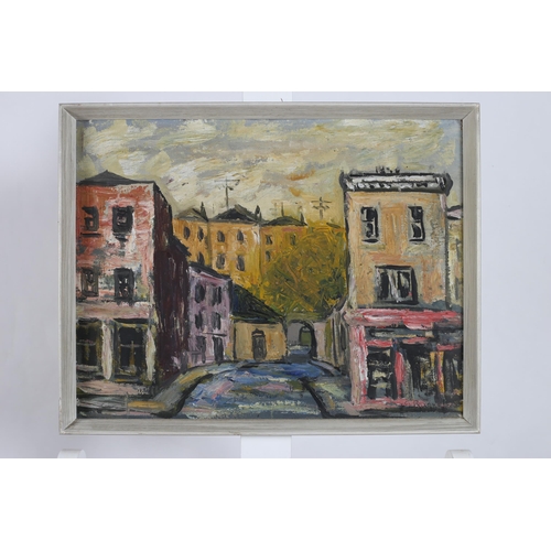 644 - STREET  SCENE
Oil on board
Indistinctly signed lower right
35cm (h) x 43cm (w)