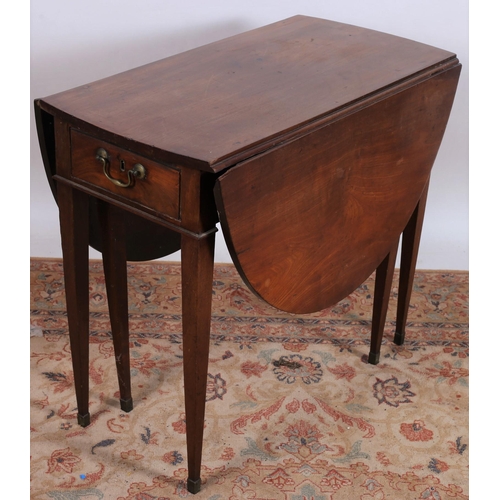 669 - A GEORGIAN DESIGN MAHOGANY DROP LEAF TABLE the oval hinged top above a frieze drawer with opposing d... 