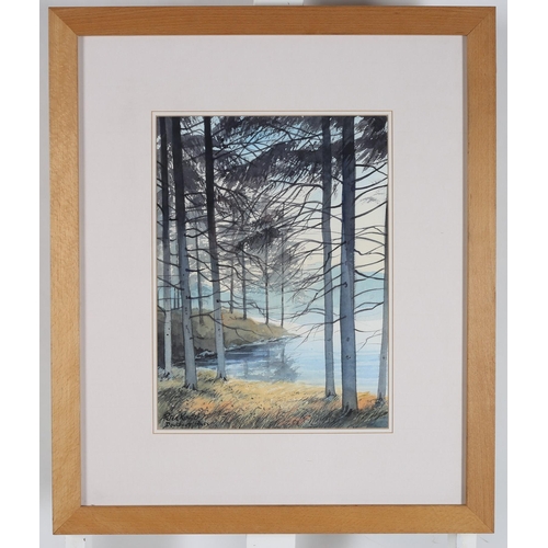 766 - PETER KNUTTEL 
Dowlough Pines 
A watercolour
Signed and inscribed lower left
37cm (h) x 26cm (w)