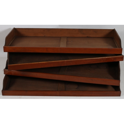 771 - A SET OF FOUR 19TH CENTURY MAHOGANY TRAYS each of rectangular outline 11cm (h) x  116cm (w) x 46cm (... 