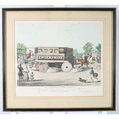 878 - A COLOURED ENGRAVING INSCRIBED THE ENTERPRISE STEAM OMNIBUS LONDON AND PADDINGTON STEAM CARRIAGE COM... 