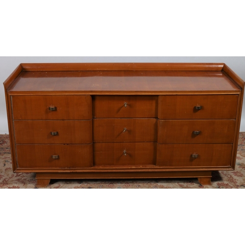 883 - A VINTAGE BEECHWOOD SIDEBOARD of rectangular outline with moulded three quarter gallery above three ... 