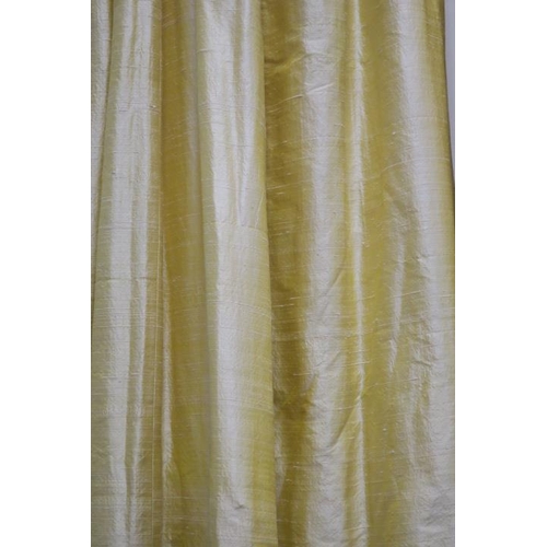 947 - YELLOW SILK LONG CURTAINS, Matches with Colour Trend 'Breakfast Room'. Interlined. 
Considerable sun... 